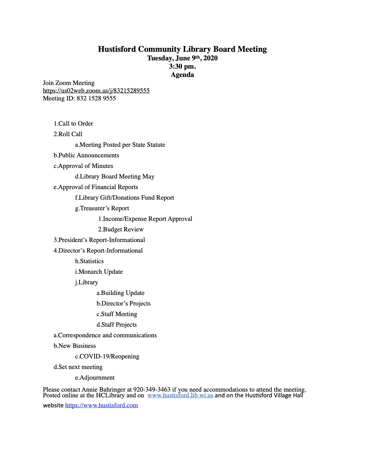 Library Board Agenda Hustisford Community Library